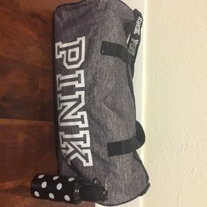 Pink Duffle Bag and water bottle. NEVER USED,